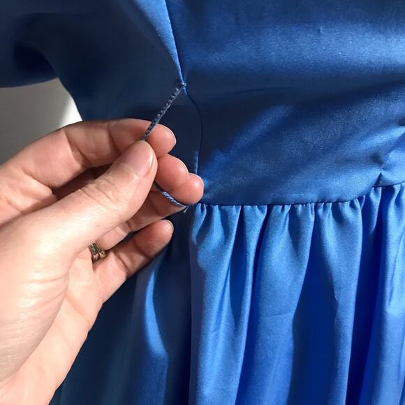 Vintage Blue Ruffle Off Shoulder Fit Flare Prom Ball Gown Cinderella Dress Small - Picture 2 of 7